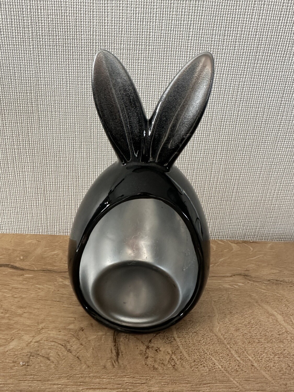 Paasdeco konijn zwart/zilver H 18,5 x B 10 x L 10 cm