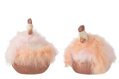 Kip Veren Keramiek Wit/Roze L Assortiment Van 2 H 22 x B 17 x L 17 cm  (17587) Kip Veren Keramiek Wit/Roze L Assortiment Van 2 H 22 x B 17 x L 17 cm  (17587)