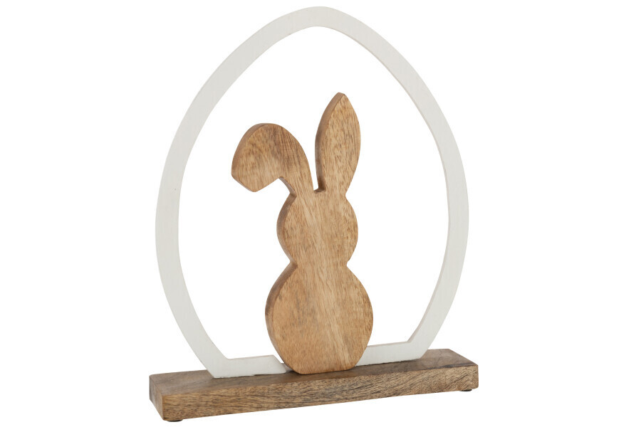Konijn Silouette Ei Mango Hout/Ijzer Wit Naturel H 32,5 x B 5,5 x L  27 cm
(20934)