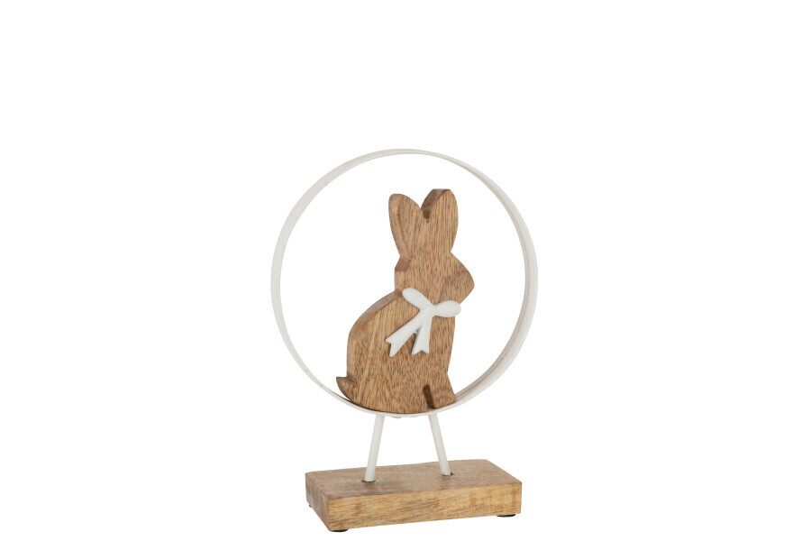 Konijn Strik In Rond Mango Hout/Ijzer Wit Naturel Small H 23,5 x B 4 x L 18 cm  (20937)