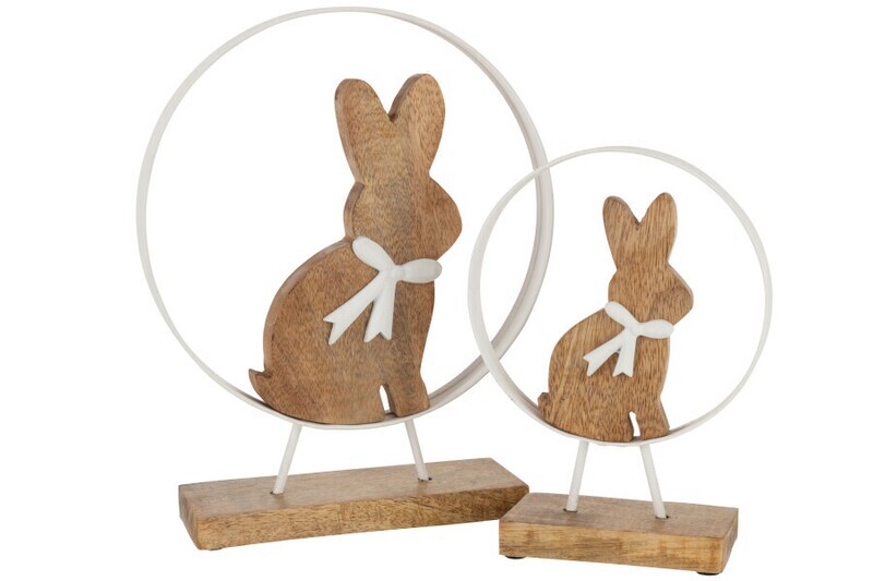 Konijn Strik In Rond Mango Hout/Ijzer Wit Naturel Small H 23,5 x B 4 x L 18 cm  (20937)