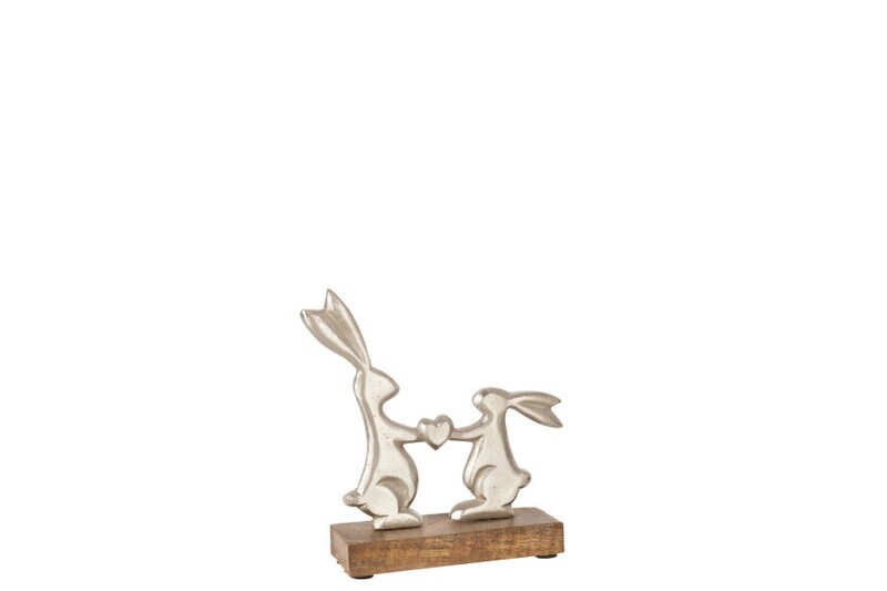 Konijnen Koppel Hart Mango Hout/Ijzer Zilver Naturel H 16 x B 3 x L 15,5 cm  (20940)