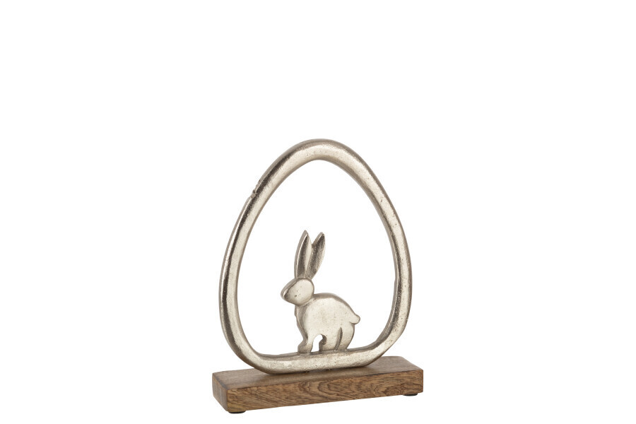Konijn Ei Mango Hout/Ijzer Zilver Naturel H 24 x B 4,5 x L 19 cm
 (20943)