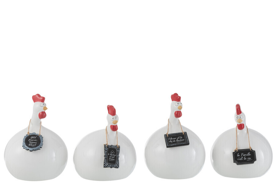 Kip Teksten Krijtbordjes Keramiek Wit Zwart Large Assortiment Van 4 H 20 x B 19,5 x L 18 cm (22353)