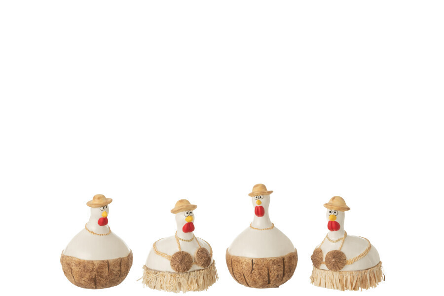 Kip Kokosnoot Keramiek Wit/Naturel Small Assortiment Van 4 H 10 x B 8,5 x L 8,5 cm (33120)