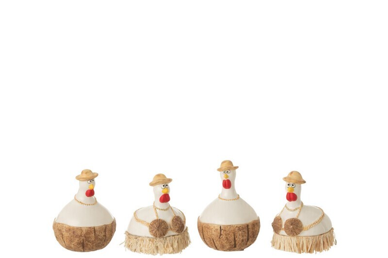 Kip Kokosnoot Keramiek Wit/Naturel Small Assortiment Van 4 H 10 x B 8,5 x L 8,5 cm (33120)