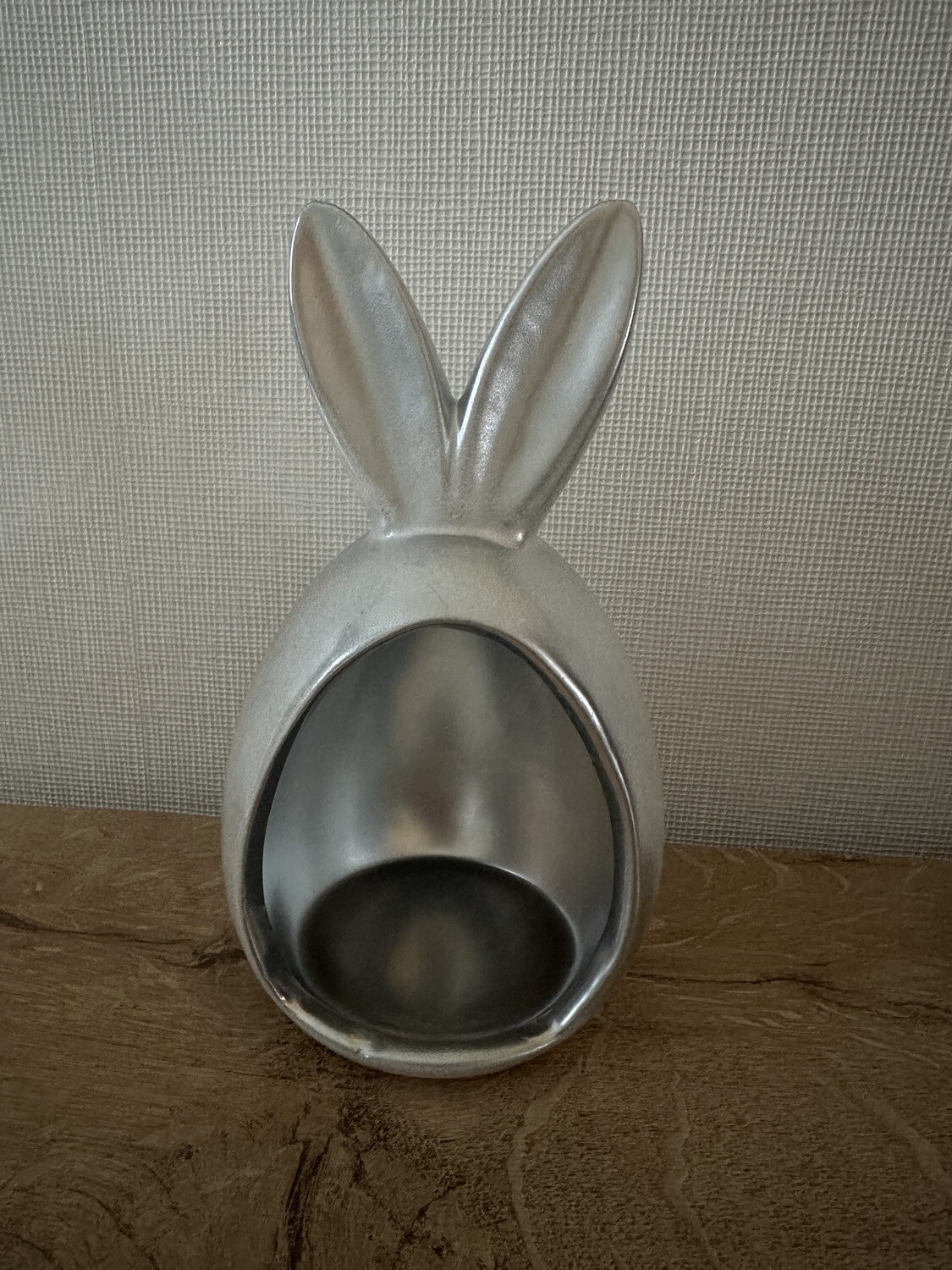 Paasdeco konijn wit/zilver H 18,5 x B 10 x L 10 cm
