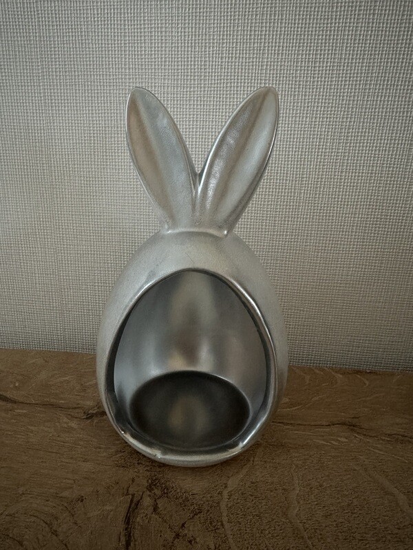 Paasdeco konijn wit/zilver H 18,5 x B 10 x L 10 cm
