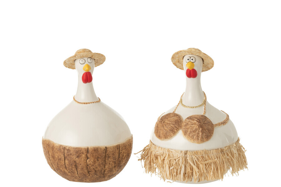 Kip Kokosnoot Keramiek Wit/Naturel Large Assortiment Van 2 H 23 x B 16 x L 16 cm  (33121)