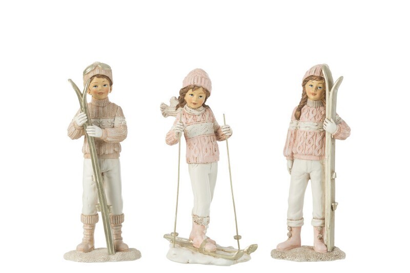 Meisjes En Jongen Ski Wit/Roze Assortiment Van 3 H 21,5 x B 6 x L 8 cm  (26919)