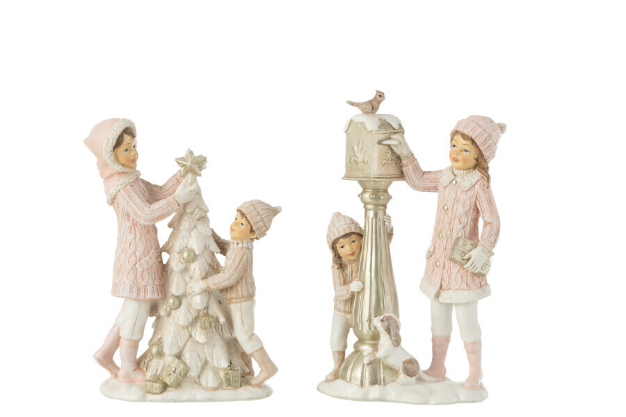 Meisjes En Kinderen Kerstboom Lantaarn Wit/Roze Assortiment Van 2 H 21 x B 7 x L 13,5 cm (26920)
