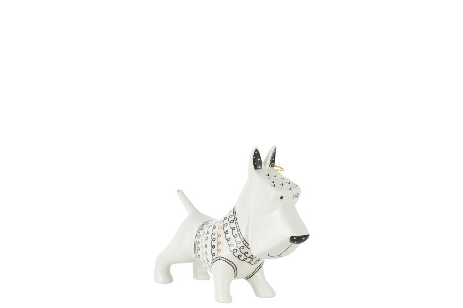 Hond Trui Keramiek Zwart/Wit Medium H 17 x B 7,5  x L 21,5 cm
 (26999)