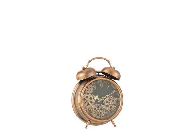 Klok Wekker Romeinse Cijfers Tandwielen Metaal Koper Small H 7,5 x B 26 x L 21 cm (27360)