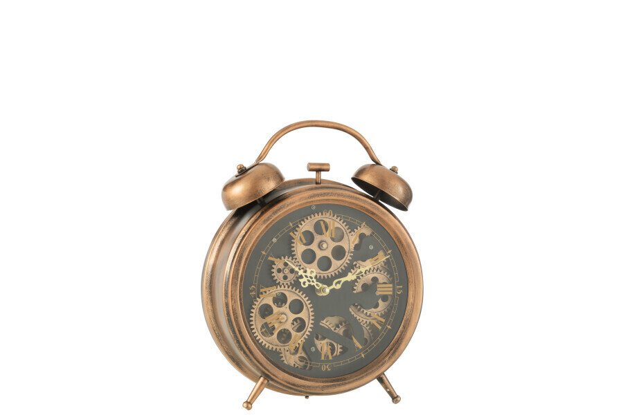 Klok Wekker Romeinse Cijfers Tandwielen Metaal Koper Medium H 8,5 x B 33 x L 27 cm (27361)