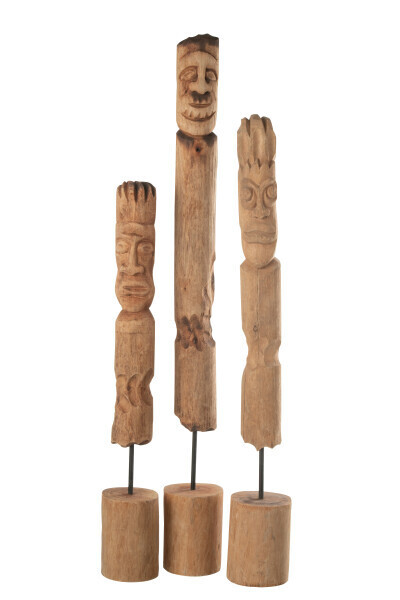 Set Van 3 Figuren Op Voet Totem Hout Naturel H 86 x B 9,5 x L 9,5 cm  (31102)