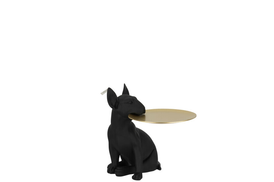 Plateau Hond Poly Zwart/Goud H 28 x B 23 x L 32 cm
 (32510)