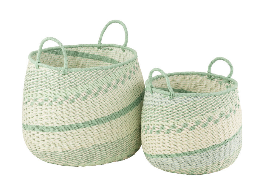 Set Von 2 Körben+Handgriff Seegras Beige/Grün  (20178)