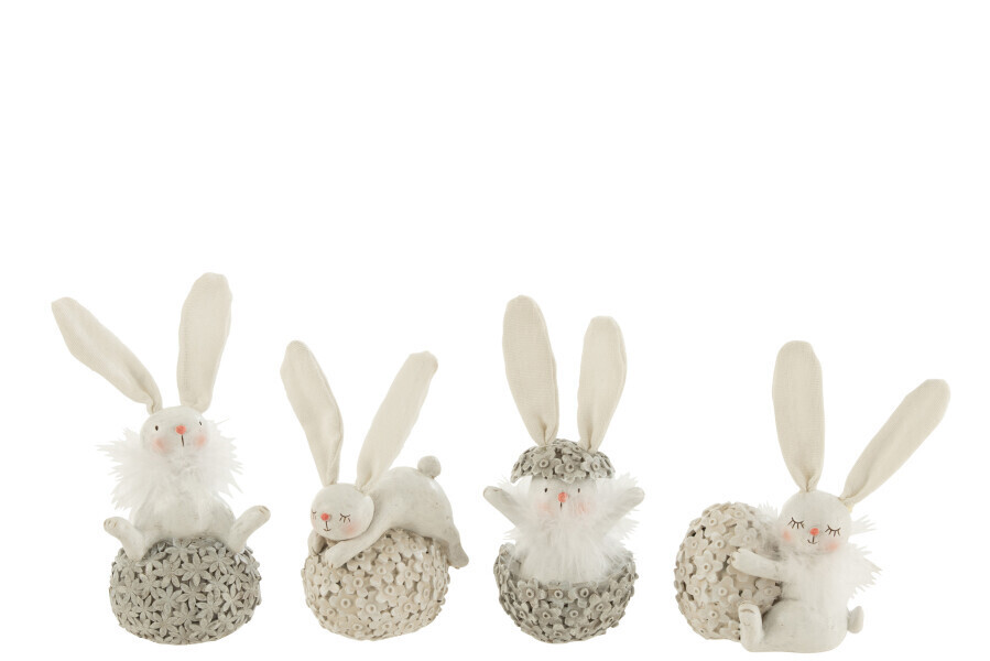 Konijn Met Ei Poly Wit/Grijs Small Assortiment Van 4 H 14,5 x B 6 x L 7 cm (21446)