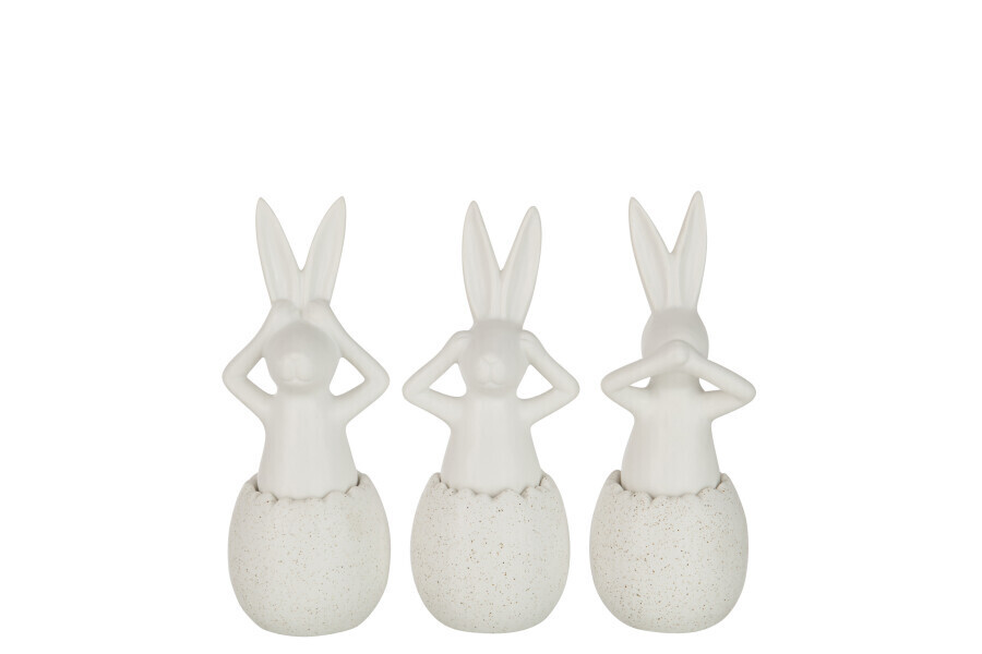 Konijn Horen/Zien/Zwijgen Keramiek Wit Small Assortiment Van 3 H 25 x B 9 x L 9 cm (21834)