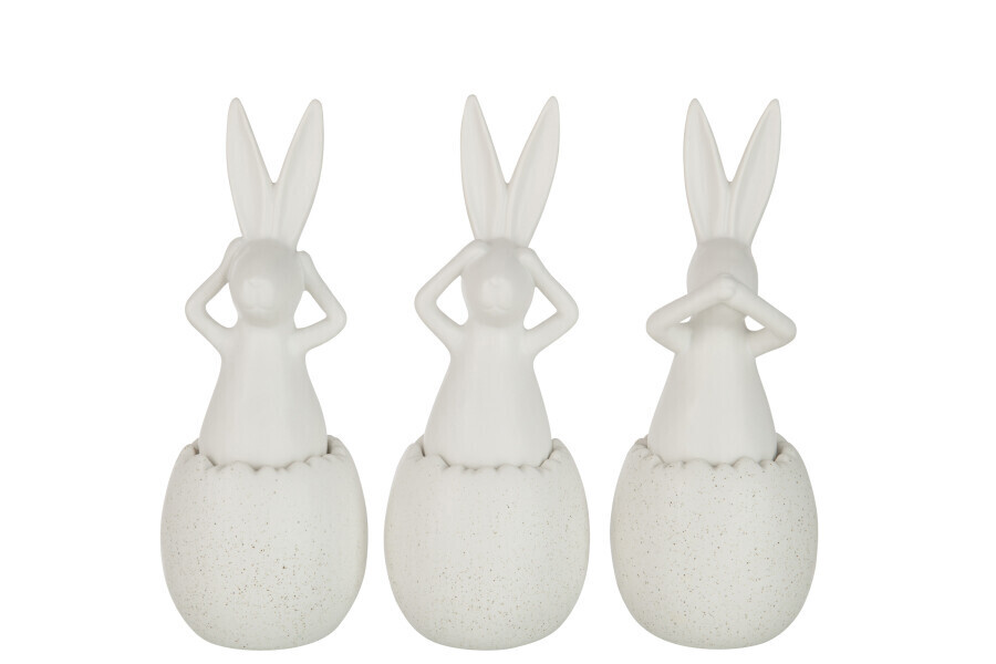 Konijn Horen/Zien/Zwijgen Keramiek Wit Large Assortiment Van 3 H 30 x B 11 x L 11 cm (21835)