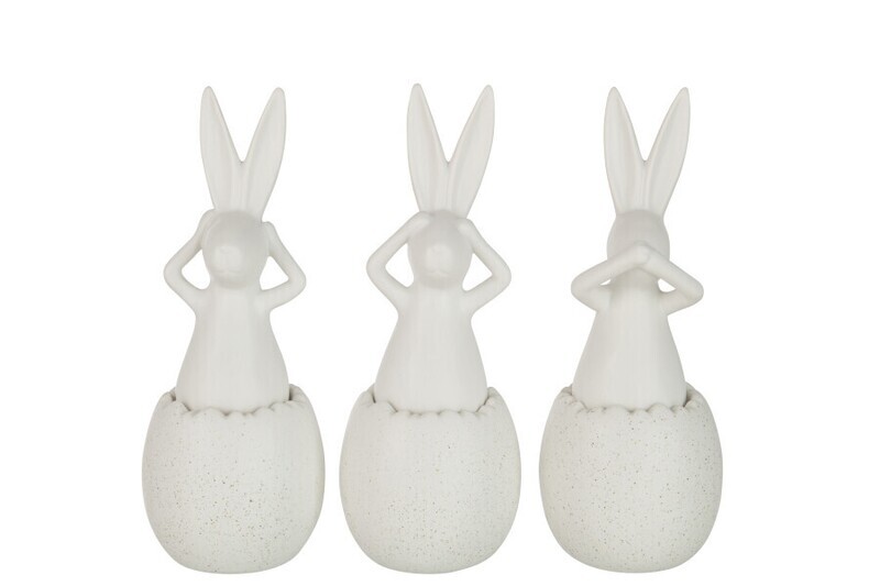 Konijn Horen/Zien/Zwijgen Keramiek Wit Large Assortiment Van 3 H 30 x B 11 x L 11 cm (21835)