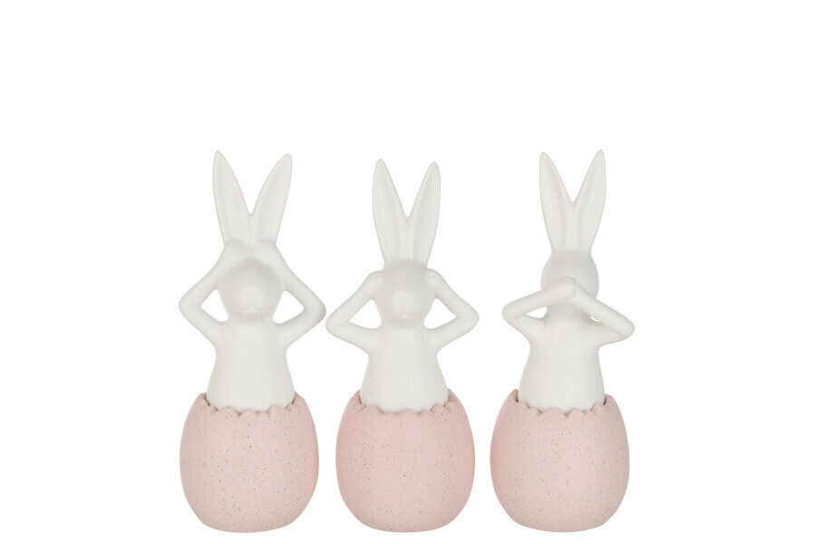 Konijn Horen/Zien/Zwijgen Keramiek Roze Small Assortiment Van 3 H 25 x B 9 x L 9 cm (21838)