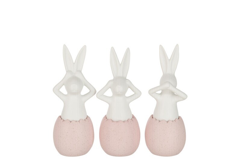 Konijn Horen/Zien/Zwijgen Keramiek Roze Small Assortiment Van 3 H 25 x B 9 x L 9 cm (21838)