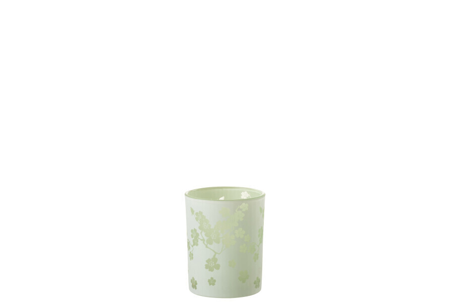 Windlicht Bloemen Glas Groen Medium H 12,5 x B 10 x L 10 cm
 (32347)