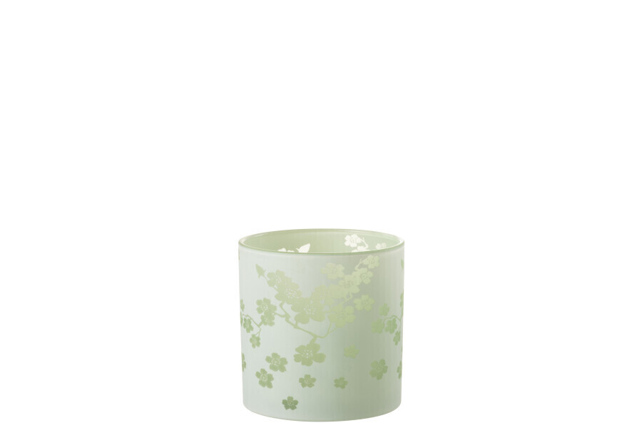 Windlicht Bloemen Glas Groen Large H 15 x B 15 x L 15 cm (32348)