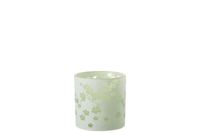 Windlicht Bloemen Glas Groen Large H 15 x B 15 x L 15 cm (32348)