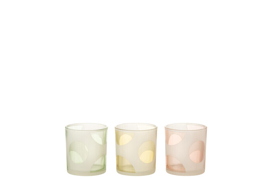 Theelichthouder Ronden Glas Mix Pastel Small Assortiment Van 3 H 8 x B 7,5 x L 7,5 cm (32363)