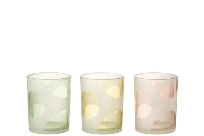 Windlicht Ronden Glas Mix Pastel Medium Assortiment Van 3 H 12,5 x B 10 x L 10 cm (32364)