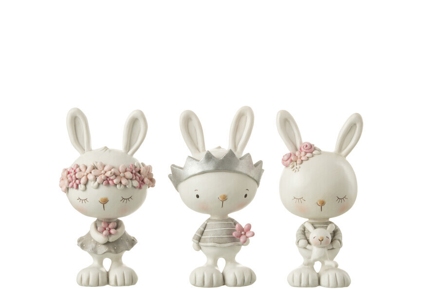 Konijnen Bloemen Kroon Teddy Poly Mix Assortiment Van 3 H 17 x B 7 x L 9,5 cm
 (32421)