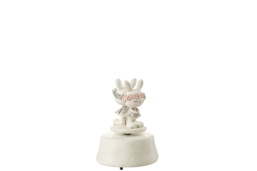 Muziekdoos Konijnen Bloemen Kroon Poly Mix H 14,5 x B 10 x L 10 cm (32423)