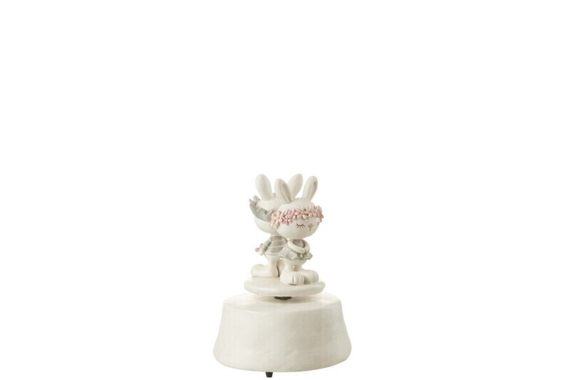 Muziekdoos Konijnen Bloemen Kroon Poly Mix H 14,5 x B 10 x L 10 cm (32423)