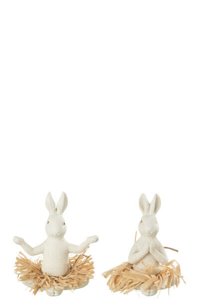 Lapin Assis Yoga Pierre/Résine Blanc Assortiment De 2 H 12,5 x L 12,5 x L 12,5 cm  (32539)