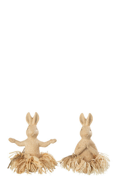 Konijn Zittend Yoga Steen/Resine Natural Assortiment Van 2 H 12,5 x B 13 x L 13 cm  (32542)