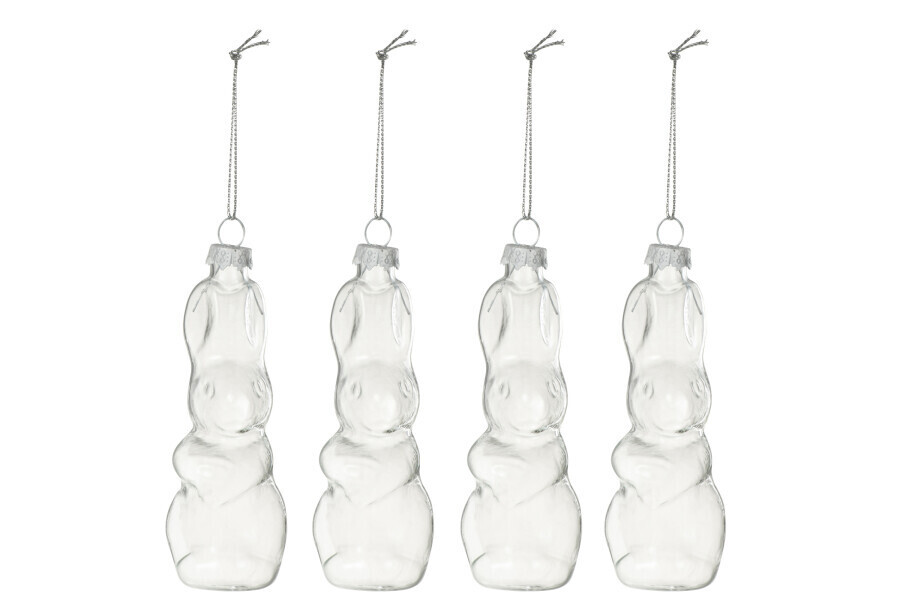 Doos Van 4 Konijnen Hanger Glas Transparant H 11,5 X B 4 X L 4 cm (33360)