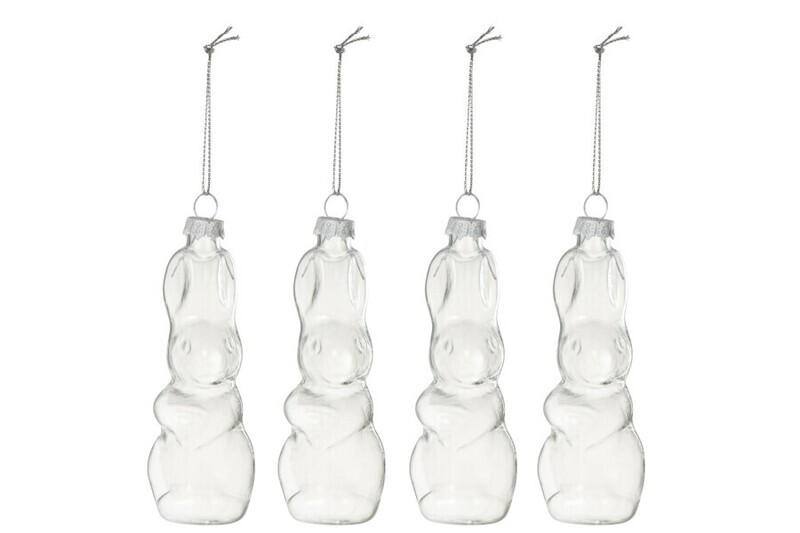 Boite de 4 Lapins Suspension Verre Transparent H 11,5 X L 4 X L 4 cm (33360)