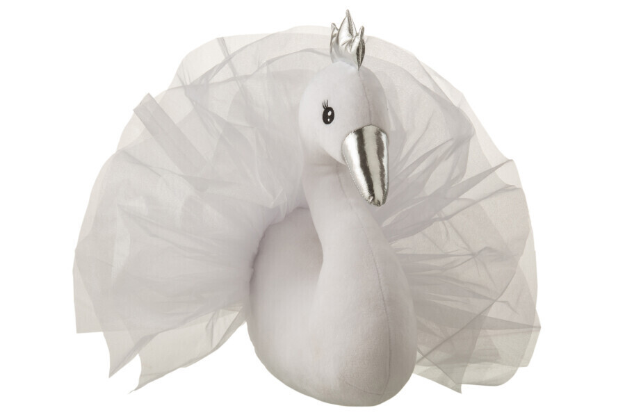Zwaan Wanddeco Pluche Wit/Zilver H 37 x B 20 x L 45 cm (17049)
