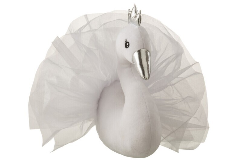 Zwaan Wanddeco Pluche Wit/Zilver H 37 x B 20 x L 45 cm (17049)