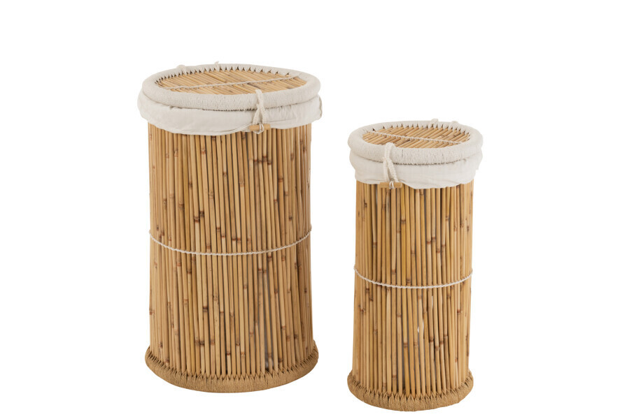 Set Van 2 Manden Cilinder Bamboe Natural/Wit H 73 x B 41,5 x L 41,5 cm  (20732)