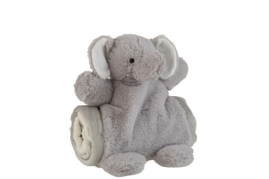 Olifant+Dekentje Pluche Grijs H 20 x B 23 x L 24 cm (2763)