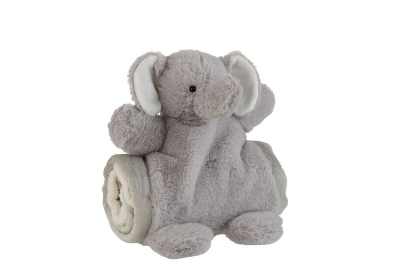 Olifant+Dekentje Pluche Grijs H 20 x B 23 x L 24 cm (2763)