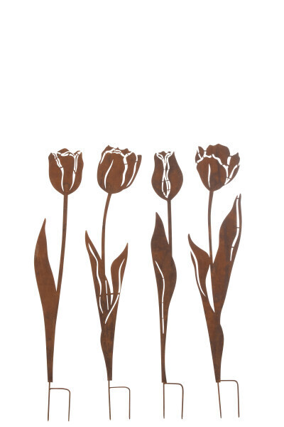 Decoratie Tuin Bloemen Ijzer Roest Small Assortiment Van 4 H 84,7 x B 0,5 x L 14 cm (20192)