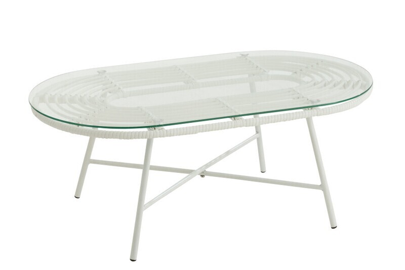 Tafel Laag Ovaal Buiten Metaal/Glas Wit H 35,5 x B 50 x L 90 cm  (20342)