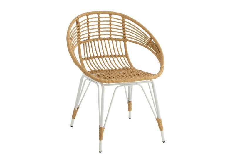Stoel Jeanne Buiten Metaal/Rattan Naturel/Wit H 79 x B 61,5 x L 64 cm
 (20349)