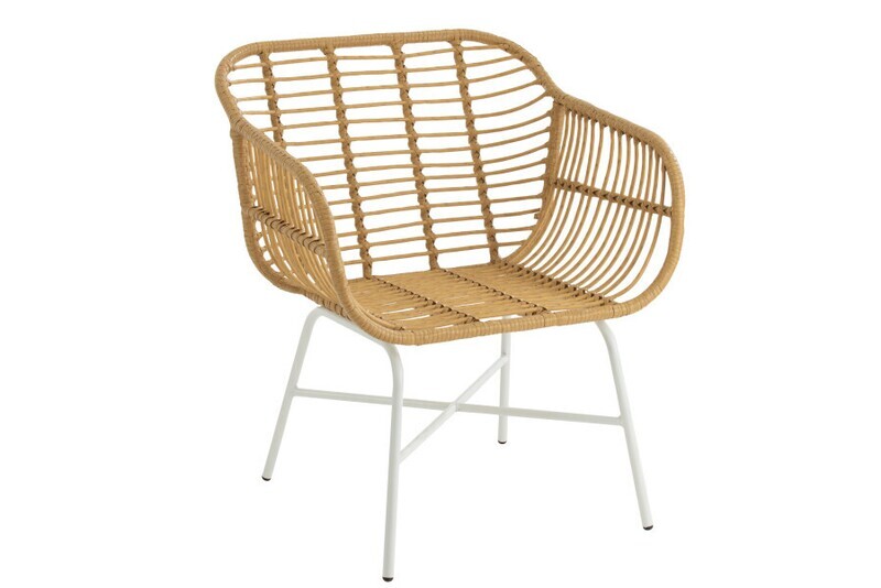Stoel Rachelle Buiten Metaal/Rattan Naturel/Wit H 87,5 x B 67 x L 68 cm (20351)