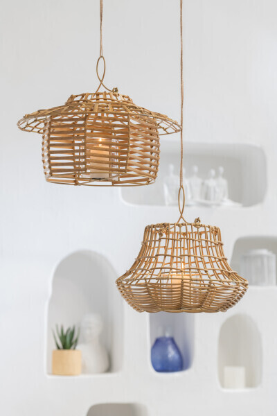 Windlicht Hangend Laag Rattan Naturel H 30 x B 40 x L 40 cm  (20354)