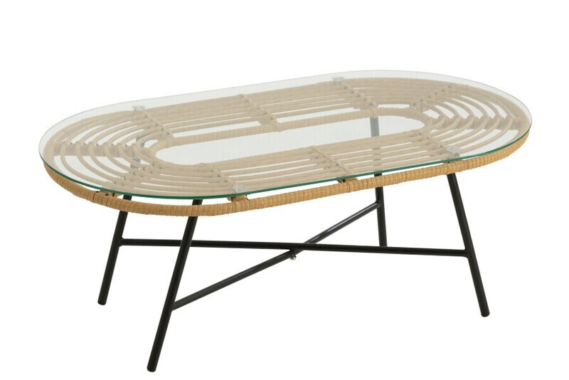 Tafel Laag Ovaal Buiten Metaal/Glas Naturel/Black H 35,5 x B 50 x L 90 cm  (20357)